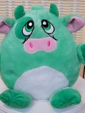 Kellytoy Green and Pink Plush Cow with White Belly